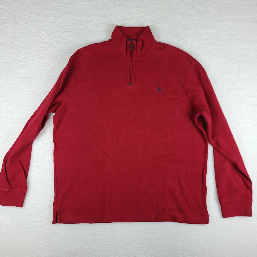 Polo Ralph Lauren Sweater Mens XL Red Solid Cotton Quarter Zip Sweatshirt